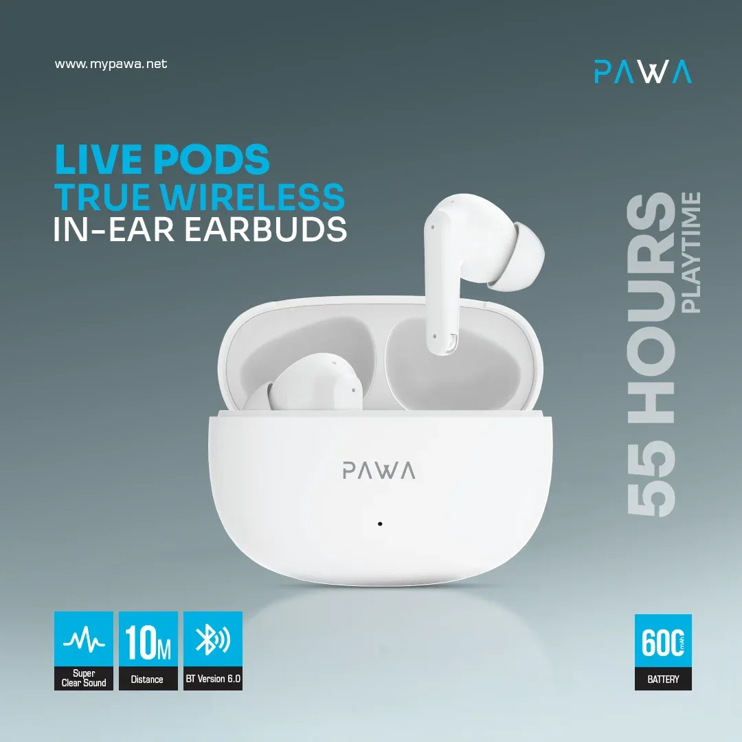 PAWA LIVE PODS TRUE WIRELESS IN EAR EARBUDS WHITE PW-EBW051-WH thumbnail 2