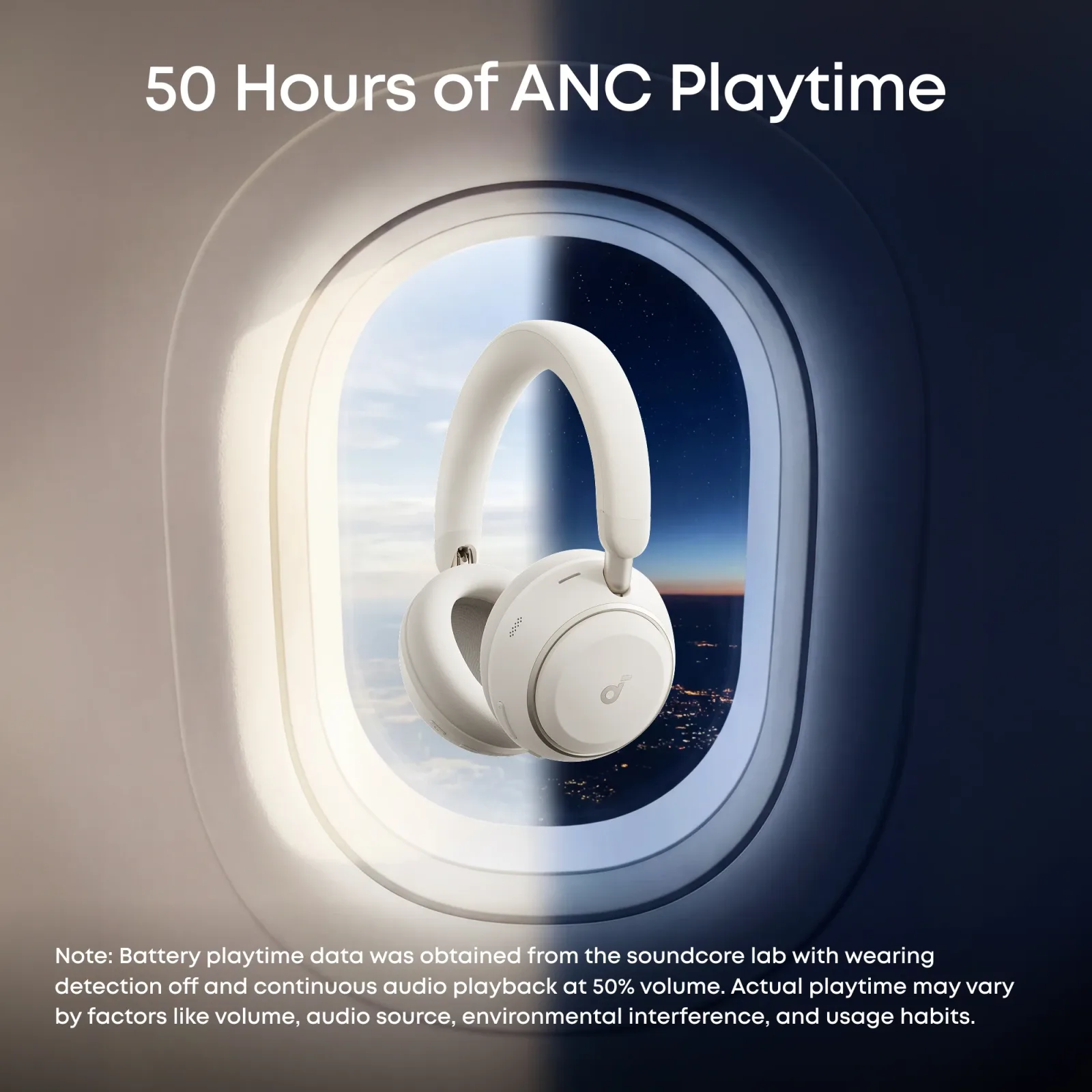 ANKER SOUNDCORE SPACE 2 WIRELESS NOISE CANCELLING OVER EAR HEADPHONES WHITE D1402Z21 thumbnail 3