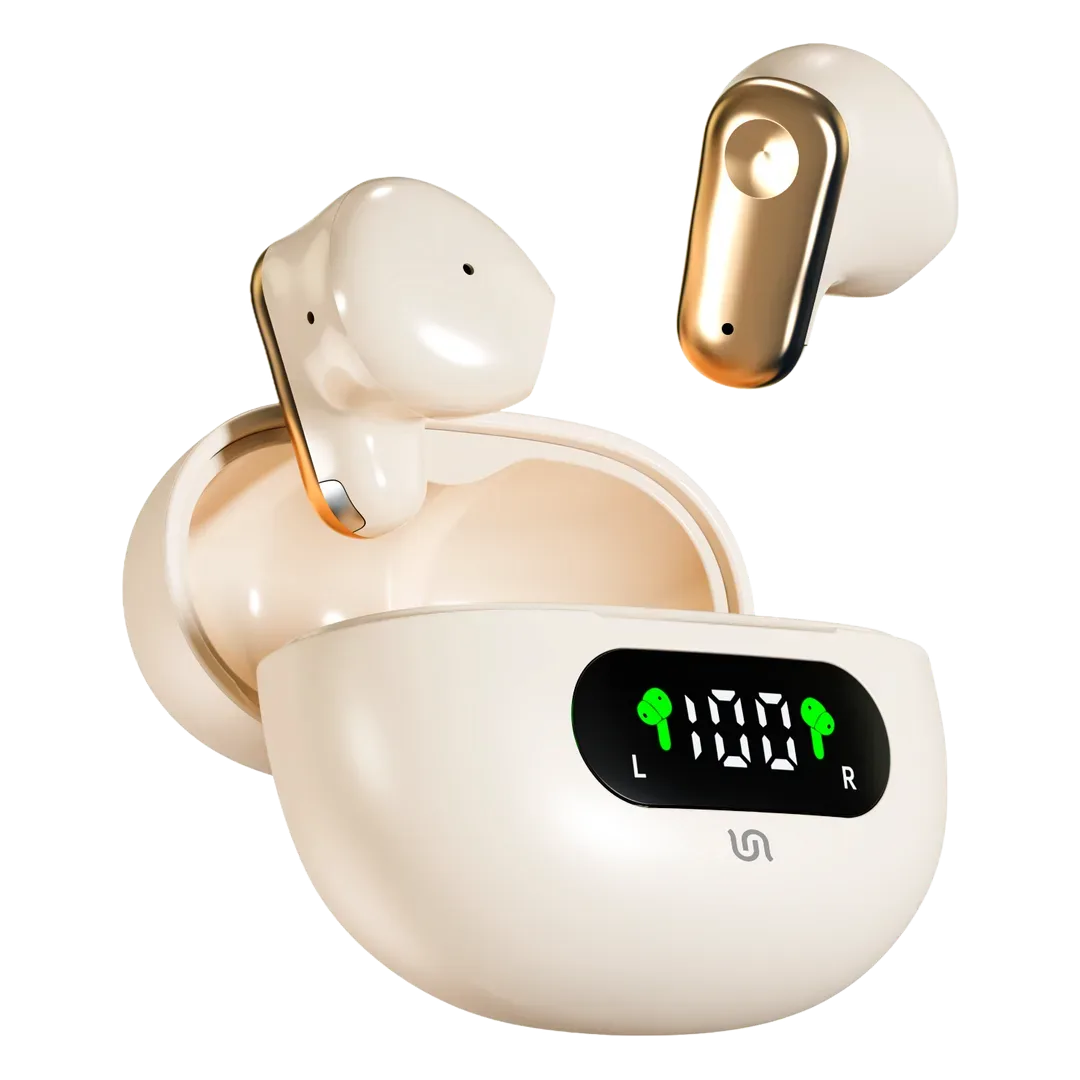 PORODO SOUNDTEC ZEPHRA TRUE WIRELESS EARBUDS WITH DIGITAL DISPLAY BEIGE PDST520BG