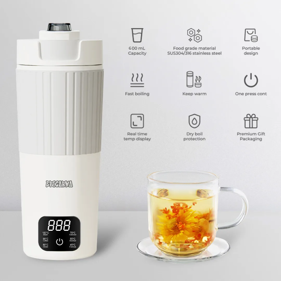 EPICARMA MOKA 300W ELECTRIC KETTLE 600 ML GRAY EA-BYK25-GY thumbnail 5