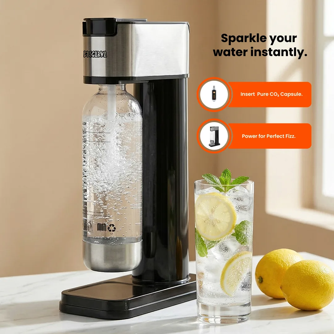 EPICARMA FIZZ INSTANT SODA AND SPARKLING WATER MAKER 900ML BLACK MAKER BLACK EA-KT150-BK thumbnail 3