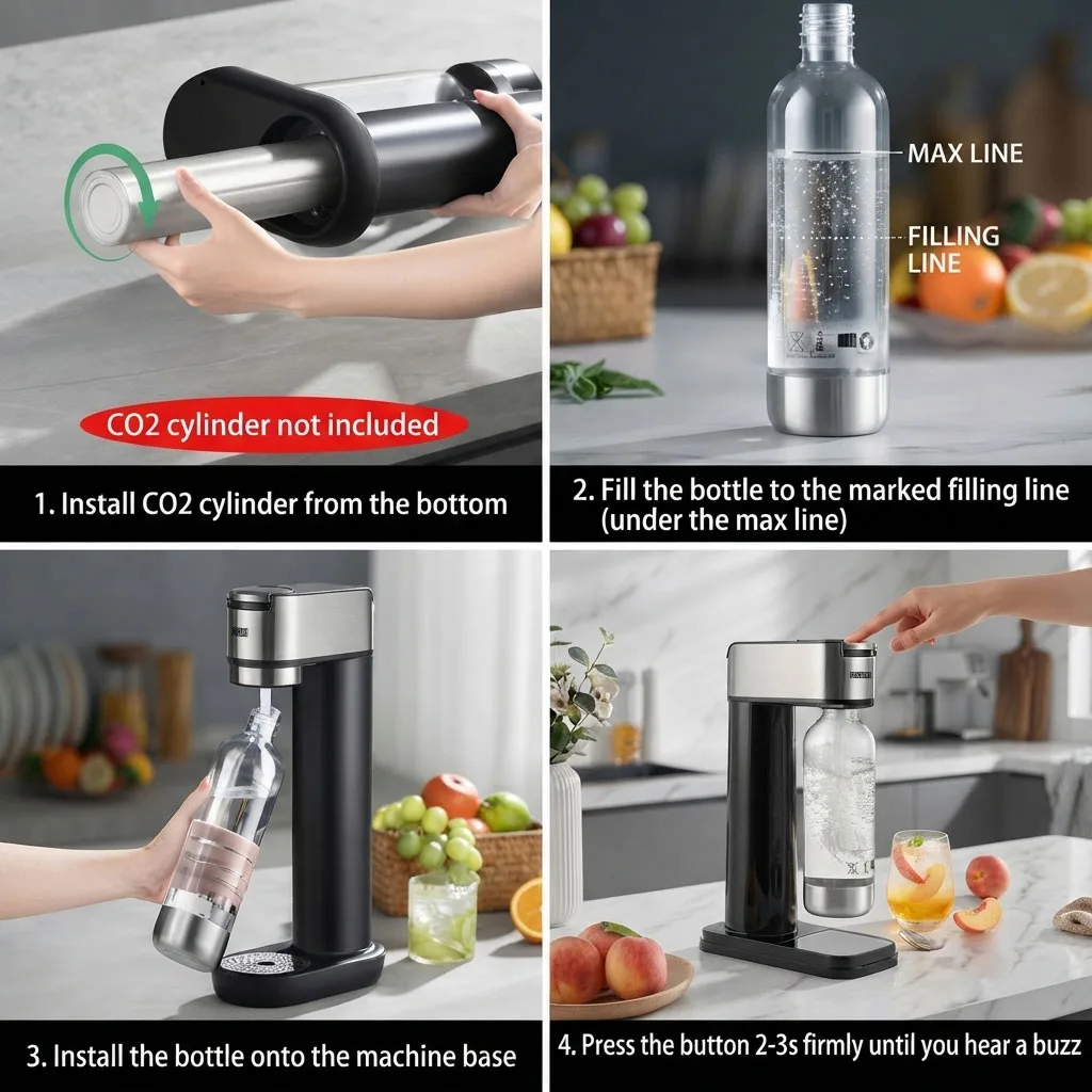 EPICARMA FIZZ INSTANT SODA AND SPARKLING WATER MAKER 900ML BLACK MAKER BLACK EA-KT150-BK thumbnail 2