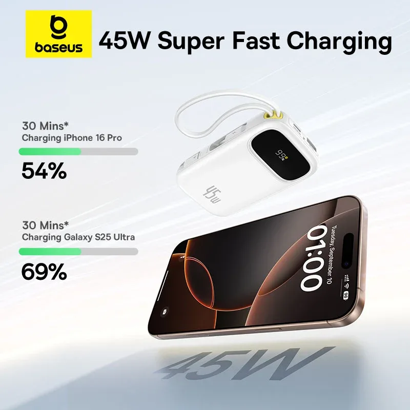 BASEUS QP0W 3 DIGITAL DISPLAY FAST CHARGING POWER BANK WITH 2 BUILT IN USB C CABLE 10000MAH 45W GALAXY BLUE P10082102313 thumbnail 6