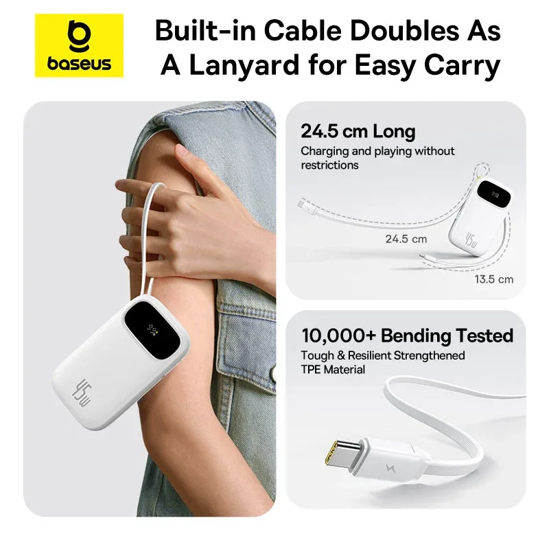 BASEUS QP0W 3 DIGITAL DISPLAY FAST CHARGING POWER BANK WITH 2 BUILT IN USB C CABLE 10000MAH 45W GALAXY BLUE P10082102313 thumbnail 7