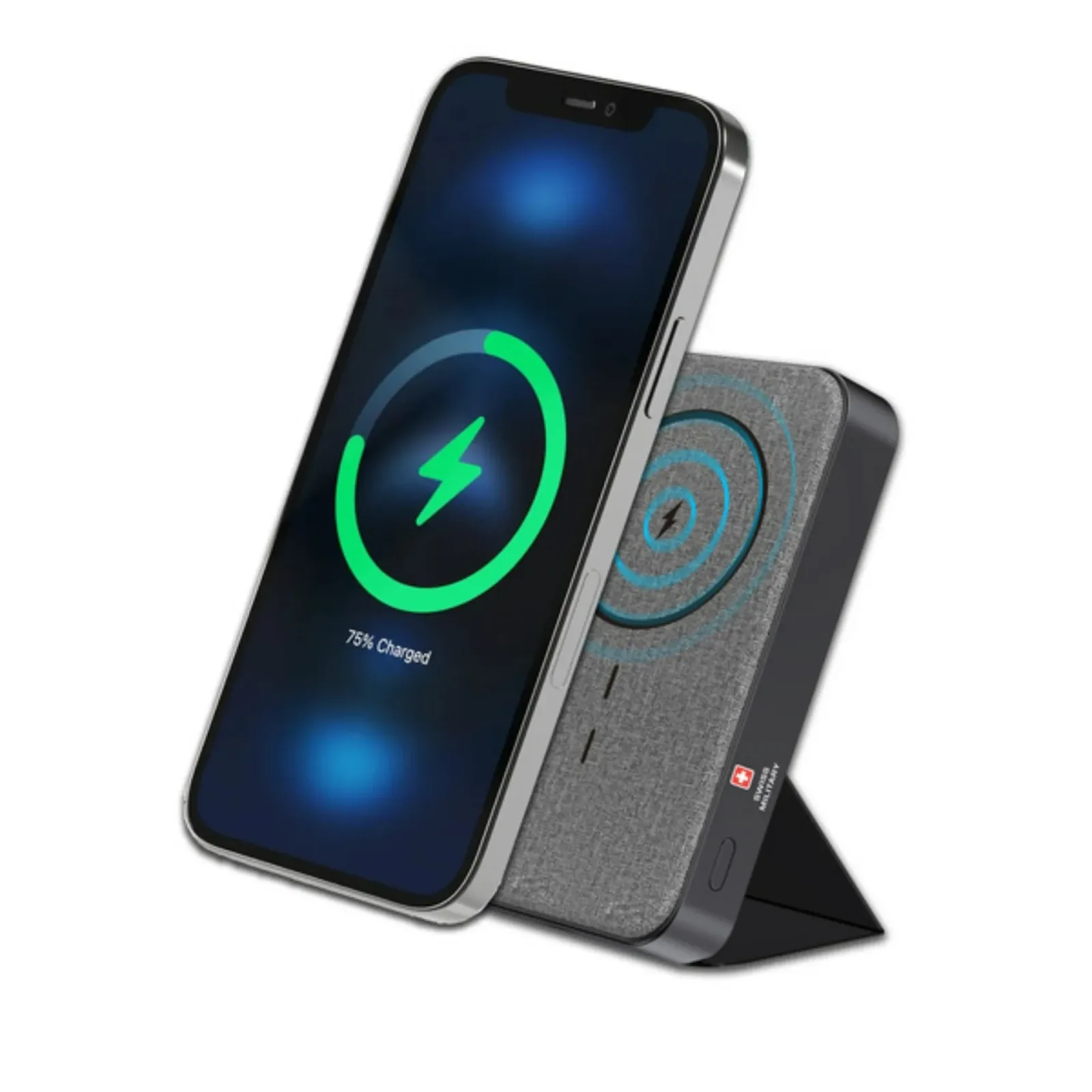 SWISS MILITARY PORTABLE POWER BANK 10000MAH 15W WIRELESS MAGNETIC CHARGING STAND BLACK SM-PB-10K-MAG-STAND-SSB-GRY thumbnail 2