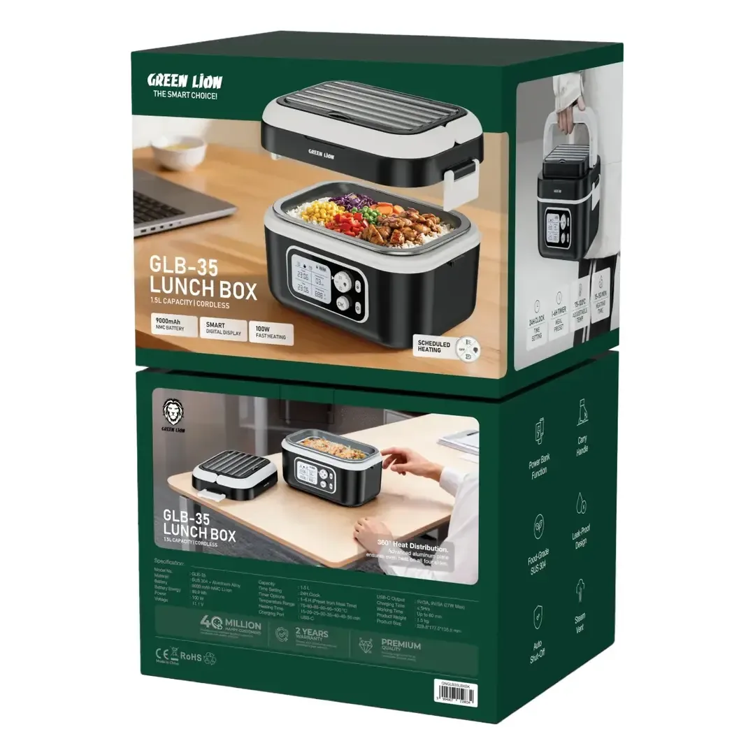 GREEN LION GLB-35 ELECTRIC LUNCH BOX 1.5L BLACK GNGLB35LBXBK thumbnail 2