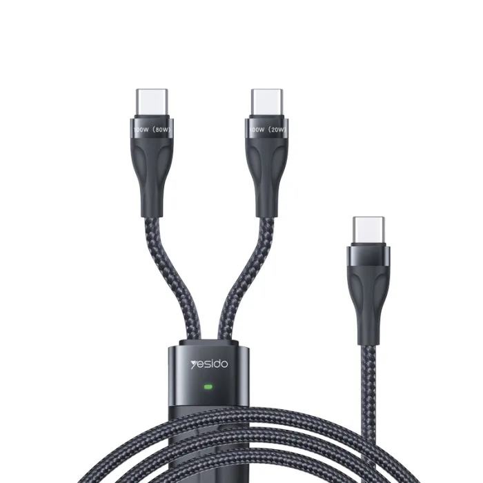 YESIDO 2 IN 1 USB-C TO USB-C CABLE 1.4M BLACK CA88