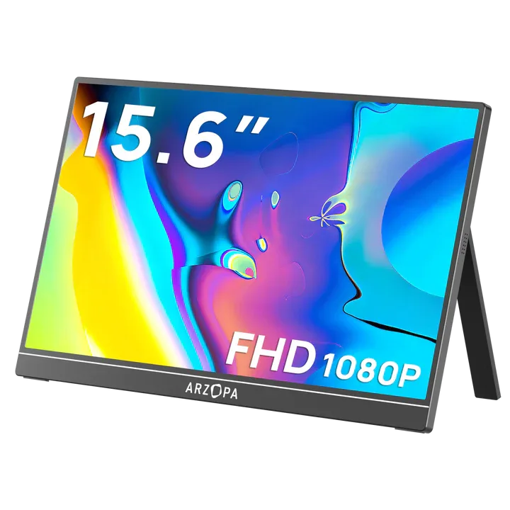 ARZOPA 15.6 INCH FULLHD 60HZ IPS PORTABLE USB C MONITOR WITH INTEGRATED STAND AND SPEAKER BLACK A1