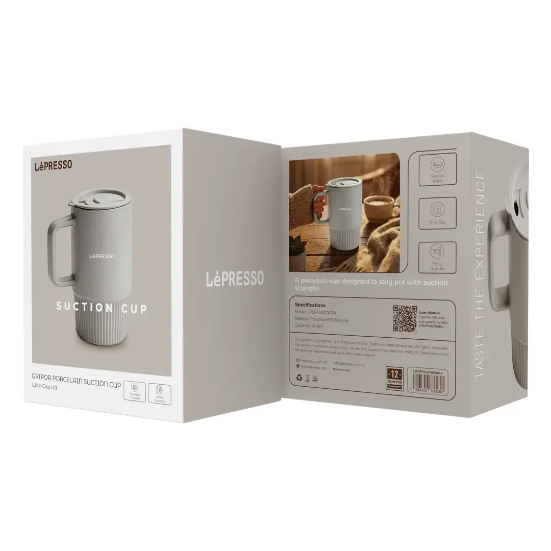 LEPRESSO GRIPOR PORCELAIN SUCTION CUP WITH CUP LID GRAY LPCFFGSC0054GY thumbnail 2