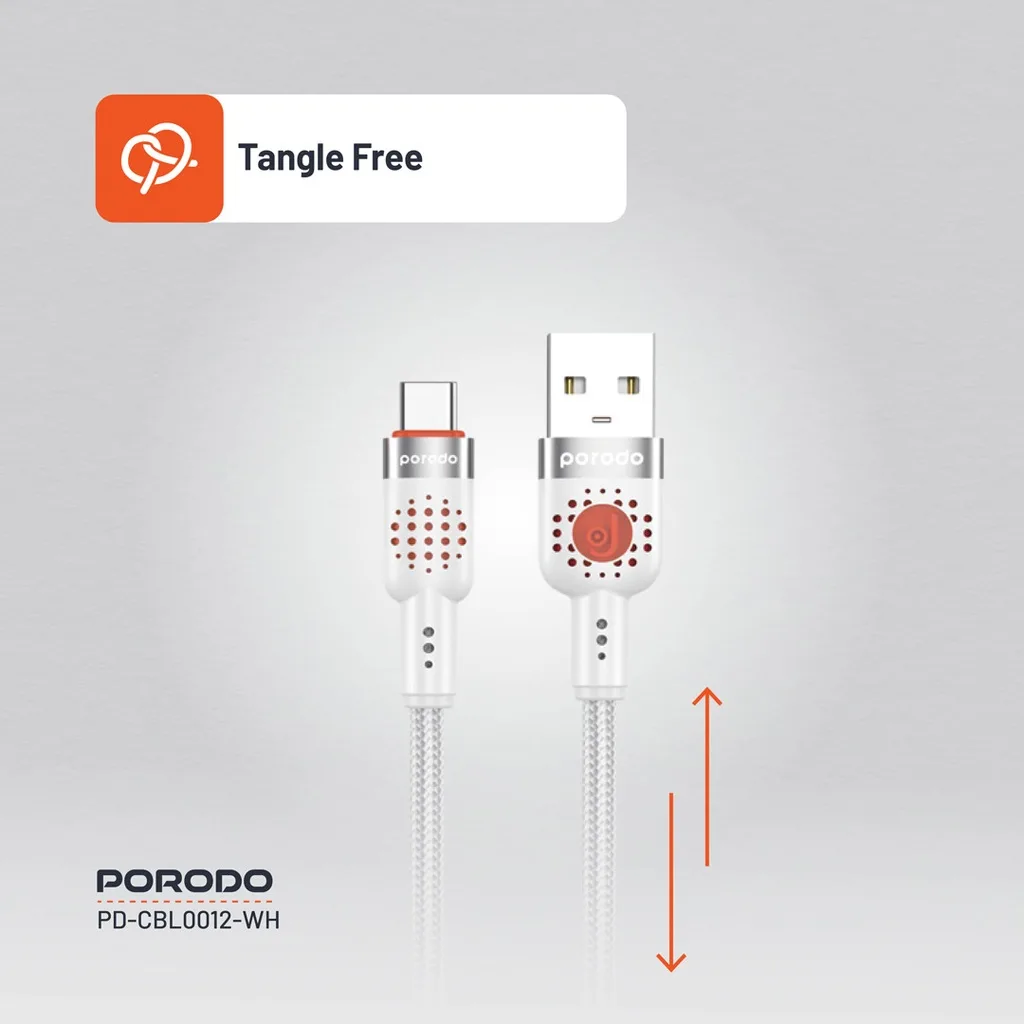 PORODO BRAIDED CABLE USB A TO TYPE C WHITE PDCBL0012WH thumbnail 4