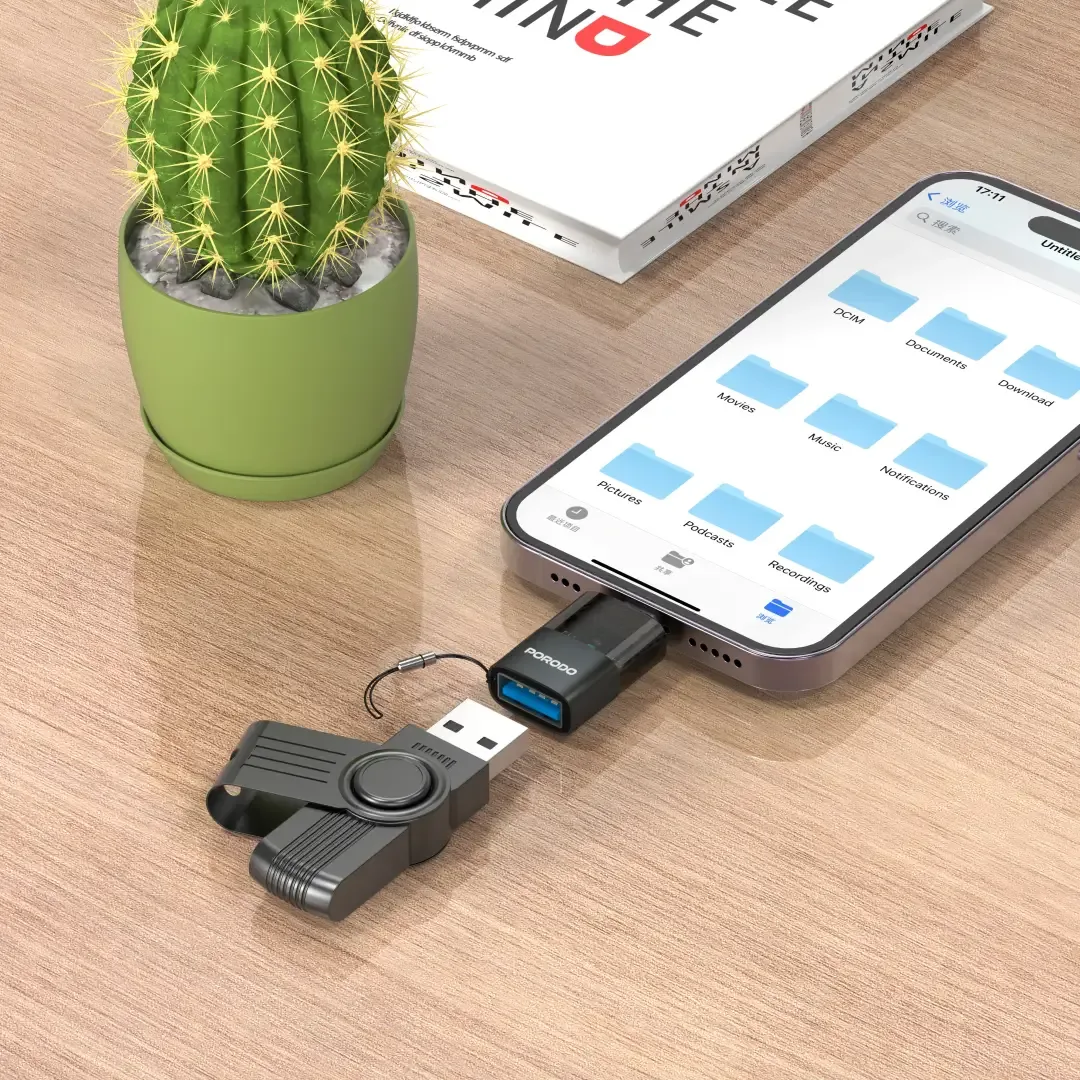 PORODO MINILINK TRANSPARENT OTG ADAPTER USB A TO LIGHTNING GREY PDATOL50GY thumbnail 5
