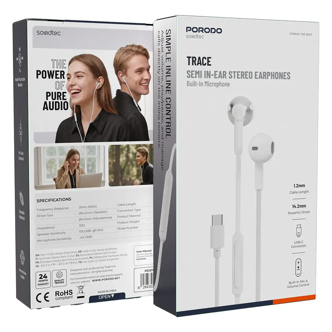 PORODO SOUNDTEC TRACE SEMI IN EAR STEREO EARPHONES WHITE PDST6404WH thumbnail 6
