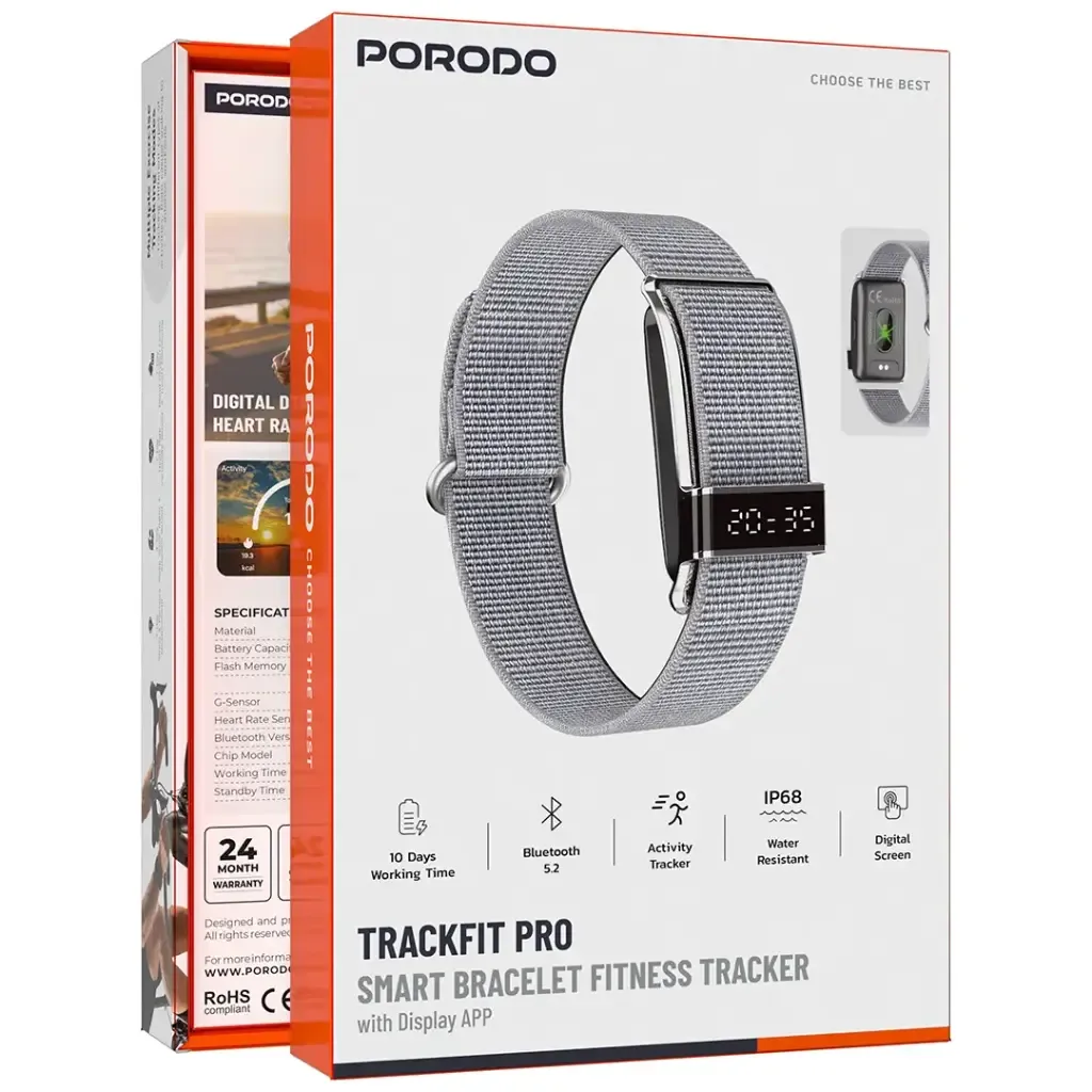 PORODO TRACKFIT PRO SMART BRACELET FITNESS TRACKER WITH DISPLAY APP SILVER PDS18SL thumbnail 2