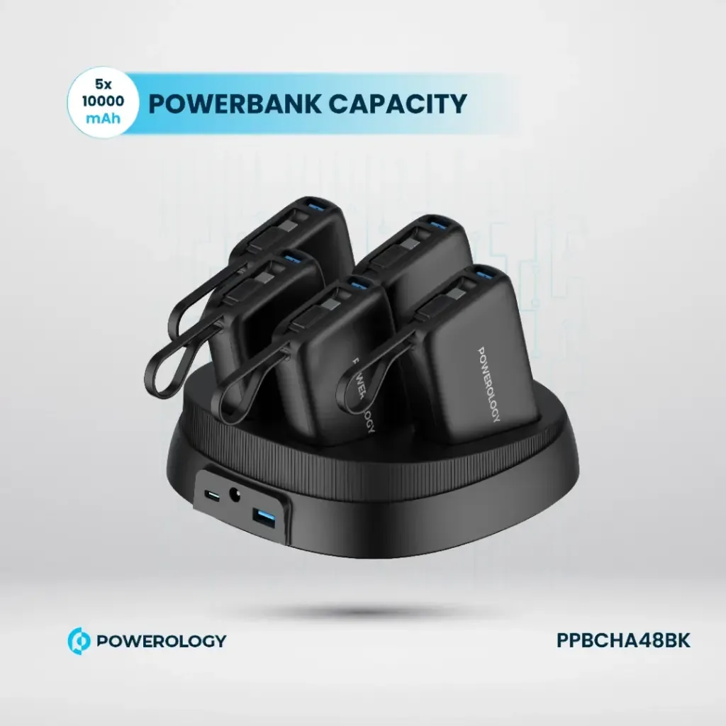 POWEROLOGY 5 IN 1 STATION 10000MAH PD 50W QC POWER BANK BLACK PPBCHA48BK thumbnail 9