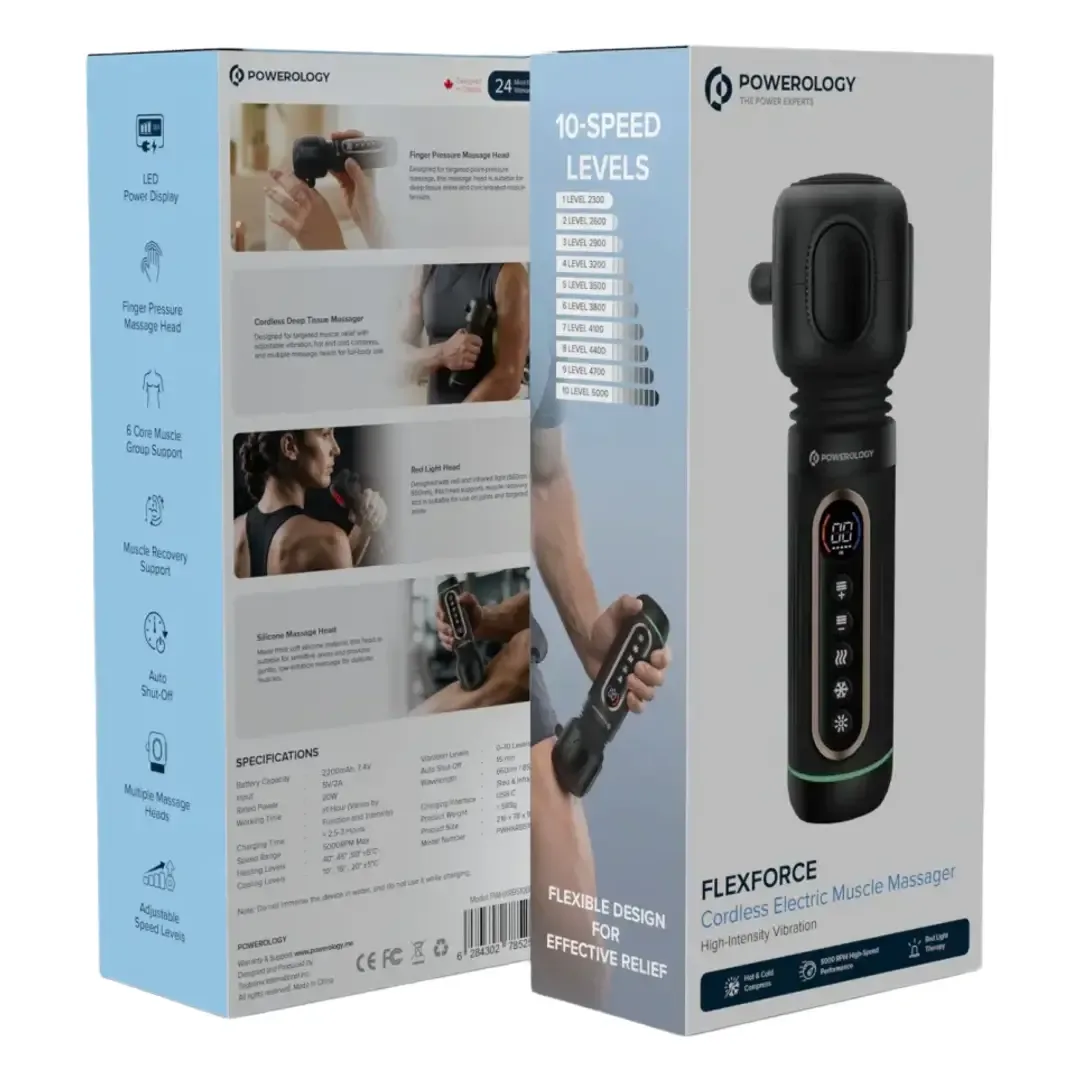 POWEROLOGY FLEXFORCE CORDLESS ELECTRIC MUSCLE MASSAGER BLACK PWHXRB510BK thumbnail 2