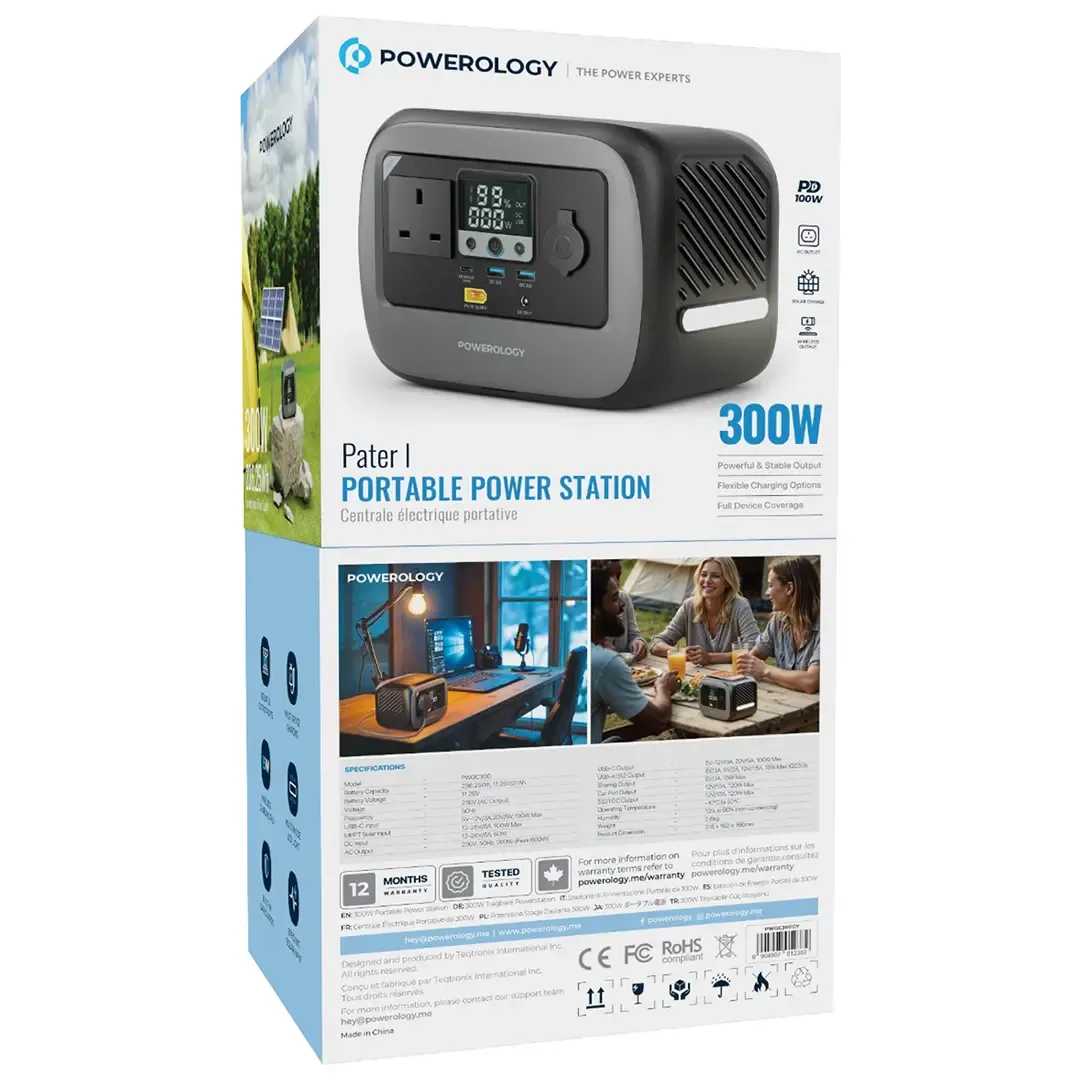 POWEROLOGY PATER I PORTABLE 236.25WH GENERATOR 300W GREY PWGC300GY thumbnail 2