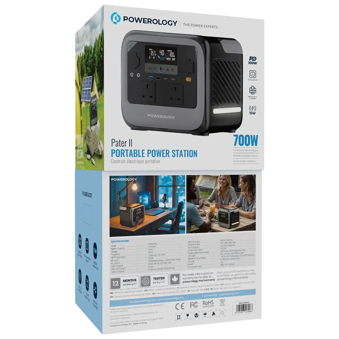 POWEROLOGY PATER II PORTABLE 472.5WH GENERATOR 700W GREY PWGC700GY thumbnail 3