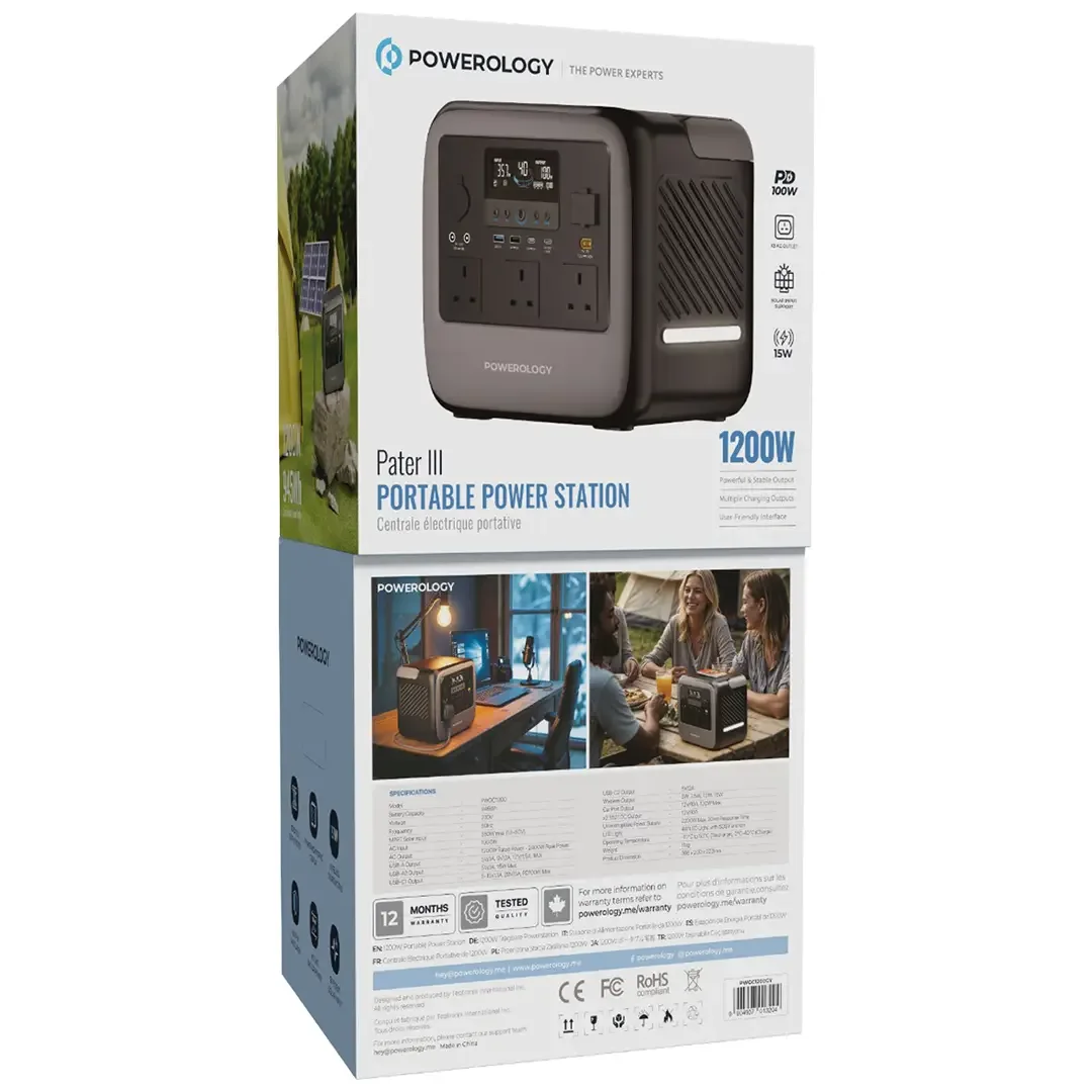 POWEROLOGY PATER III PORTABLE 945WH GENERATOR 1200W GREY PWGC1200GY thumbnail 3