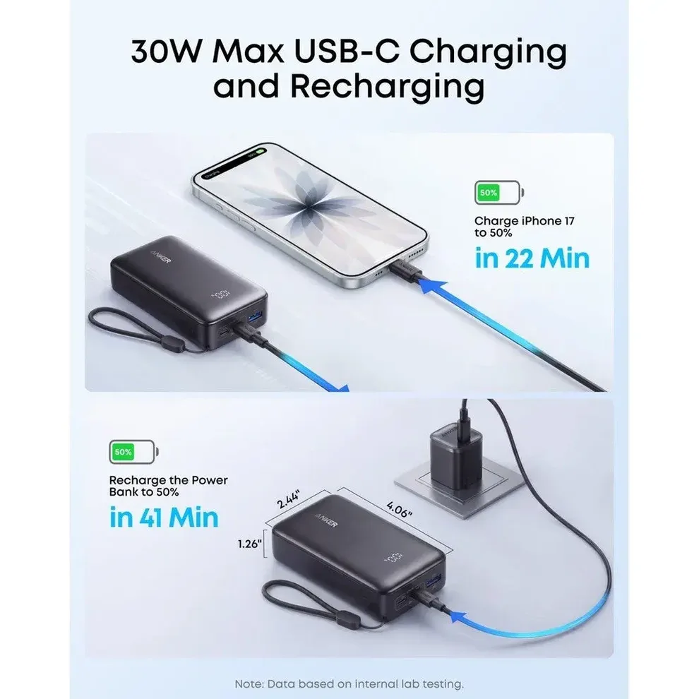 ANKER ZOLO POWER BANK BUILT FOR ENDURANCE 10000MAH 30W BLACK A110JH11 thumbnail 10