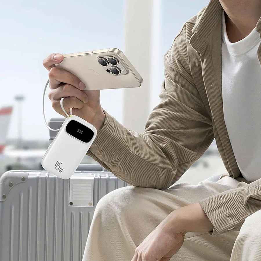 BASEUS ENERFILL FC31 QPOW 3 POWER BANK WITH BUILT IN USB C +IP CABLES 20000MAH 45W MOON WHITE E0028D01 thumbnail 3