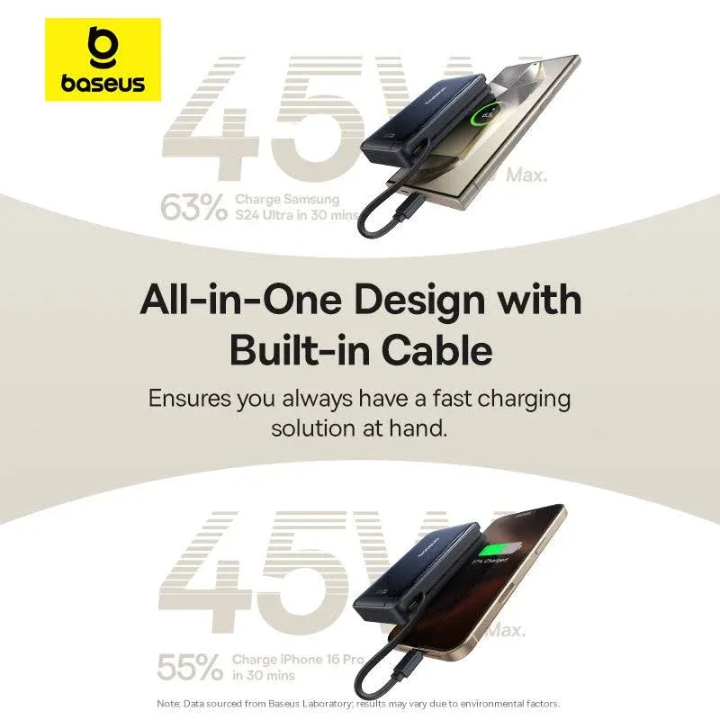 BASEUS NOMOS QI2 KICKSTAND MAGNETIC POWER BANK BUILT IN USB C CABLE 10000MAH 45W COSMIC BLACK P10078800123 thumbnail 3