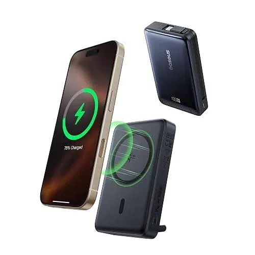 BASEUS NOMOS QI2 KICKSTAND MAGNETIC POWER BANK BUILT IN USB C CABLE 10000MAH 45W COSMIC BLACK P10078800123 thumbnail 2