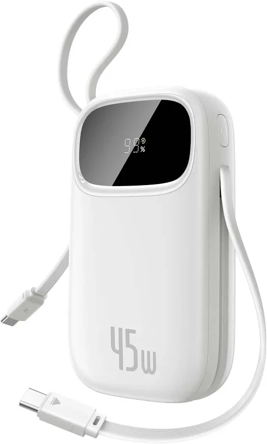 BASEUS QP0W 3 DIGITAL DISPLAY FAST CHARGING POWER BANK WITH 2 BUILT IN USB C CABLES 20000MAH 45W MOON WHITE P10082105213 thumbnail 5