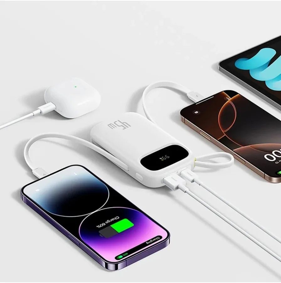 BASEUS QP0W 3 DIGITAL DISPLAY FAST CHARGING POWER BANK WITH 2 BUILT IN USB C CABLES 20000MAH 45W MOON WHITE P10082105213 thumbnail 3
