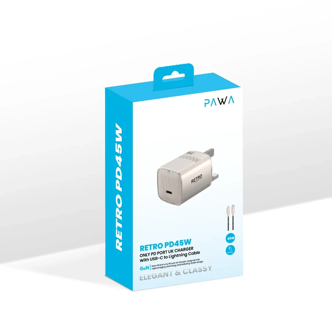 PAWA RETRO 45W WITH TYPE C PORT UK PLUG WITH TYPE C TO LIGHTNING CABLE TITANIUM PW-TCR45UKL-TT thumbnail 2