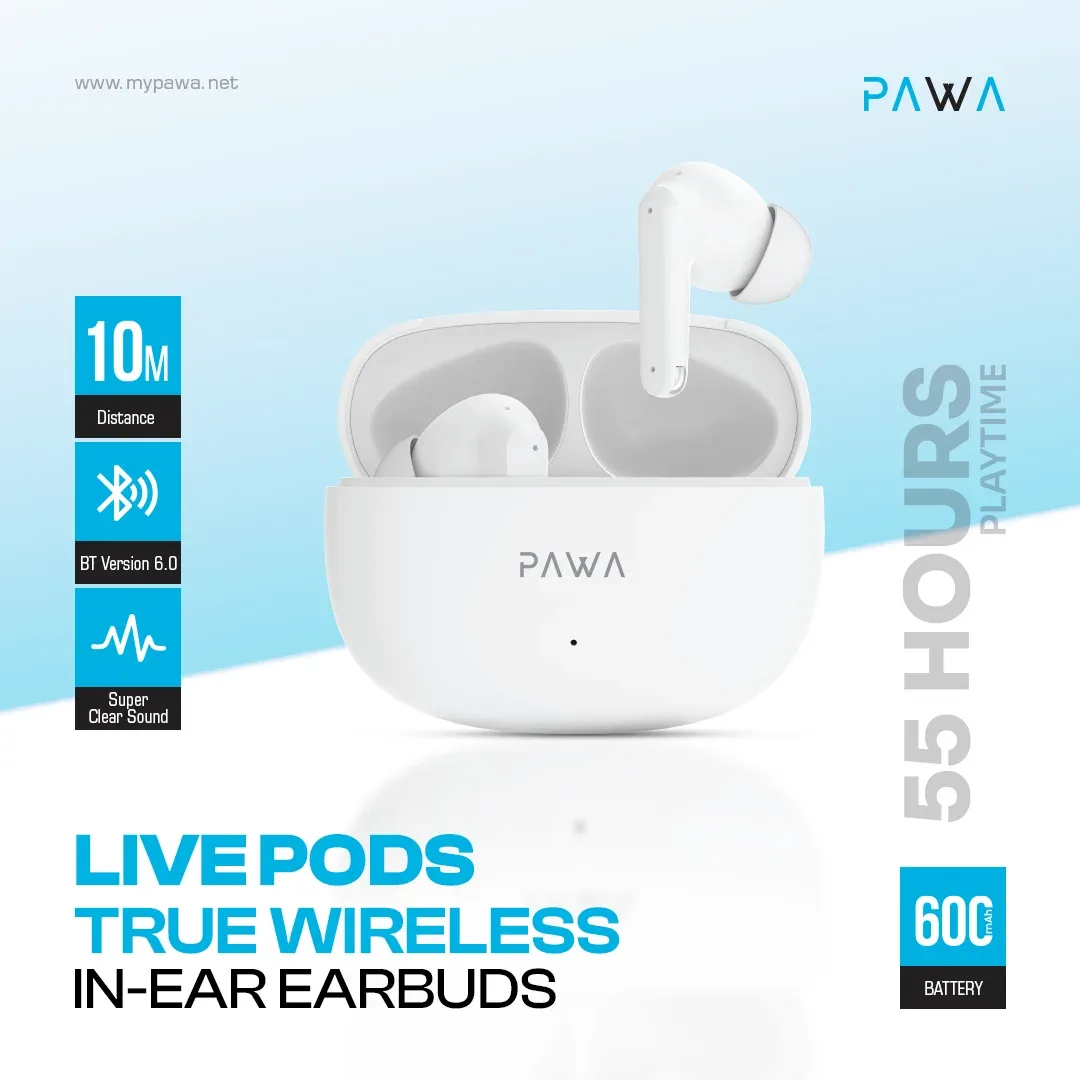 PAWA LIVE PODS TRUE WIRELESS IN EAR EARBUDS WHITE PW-EBW051-WH thumbnail 4